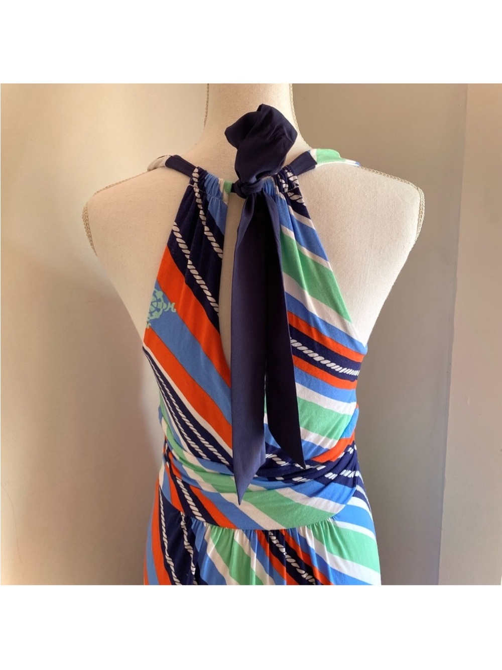 Lilly Pulitzer ~ Overboard Stripe V-Neck Maxi Halter w/Nautical Vibes Small - Picture 4 of 8